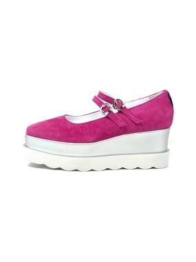 Marco Moreo Tessa Platform Mary Jane Wedges in Bright Pink 37.5 suede leather